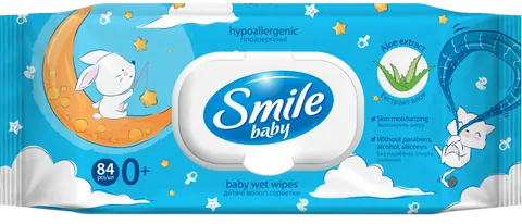 Детские влажные салфетки с клапаном Smile Baby с экстрактом алоэ, 84 шт.