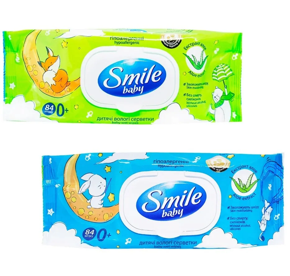 Smile Baby Servetele Umede cu clapeta, extract de Aloe, 84 buc.