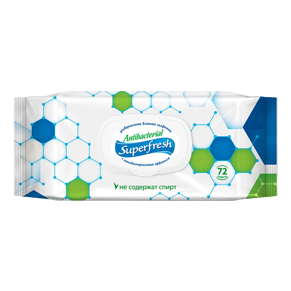 Влажные антибактериальные салфетки SuperFresh, 72 шт.