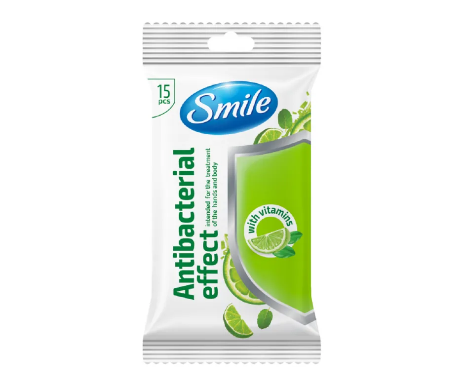 Влажные салфетки Smile антибактериальные с витаминами, 15 шт.