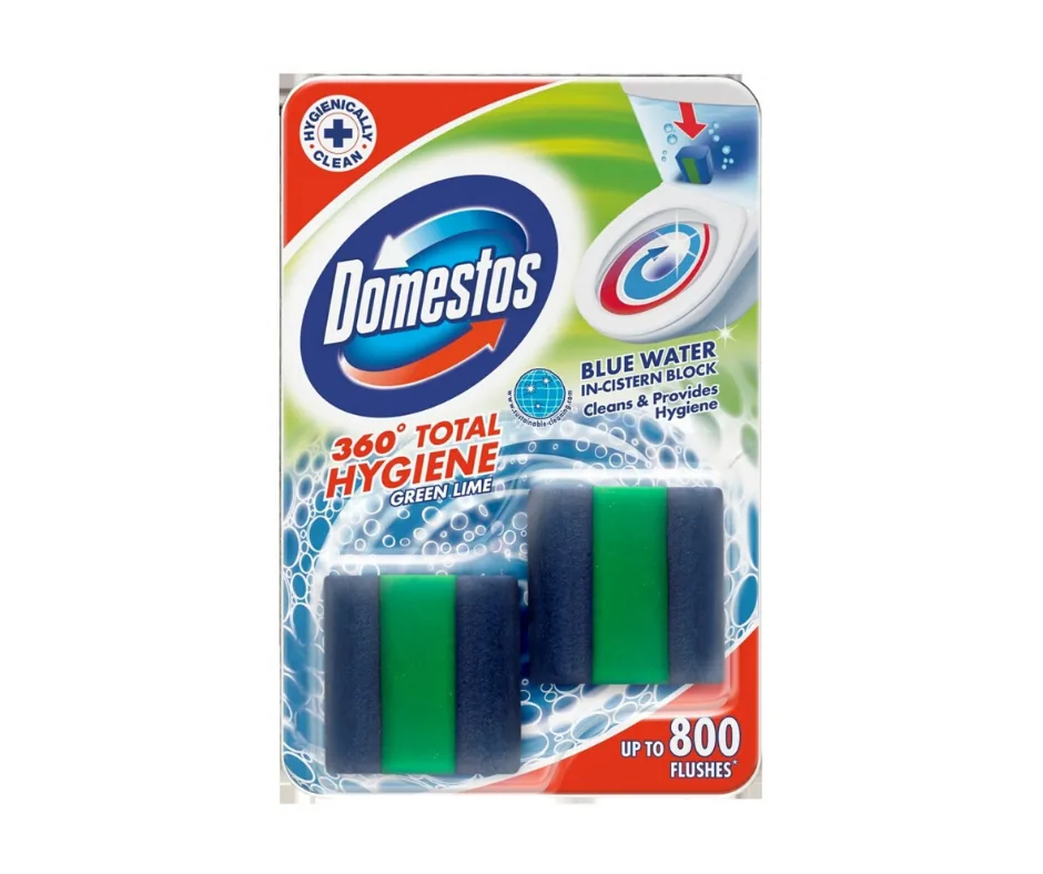 Odorizant rezervor WC Domestos Total Hygiene Block Lime, 2 buc. x 50 gr.