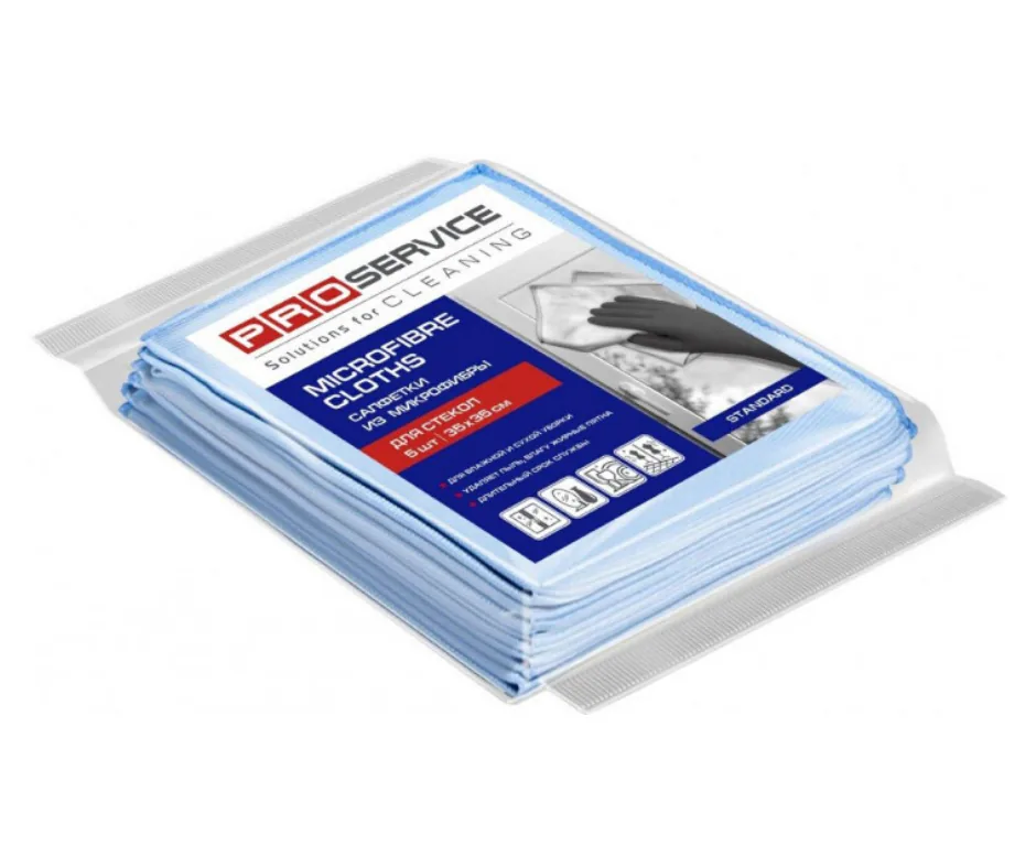 Салфетки PROservice из микрофибры для стекол Standard, 5 шт, синие