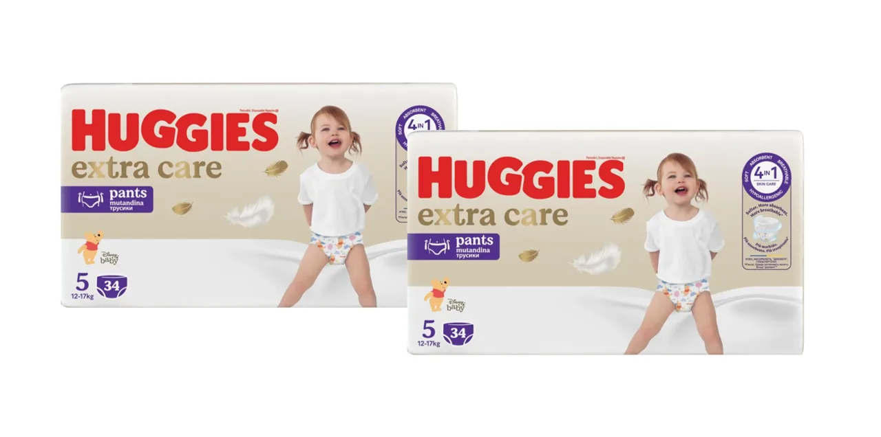 Set Scutece-chilotei Huggies Extra Care Pants  Mega  5  (12-17 kg)  68buc  (2x34buc)