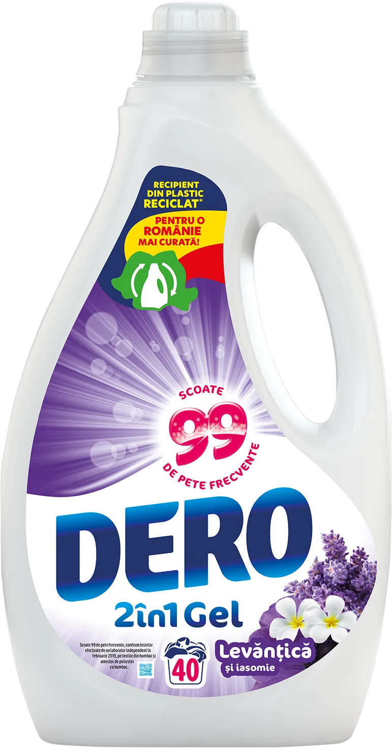 Dero gel 2in1 Levănţică şi Iasomie, 2L, 40 spălări