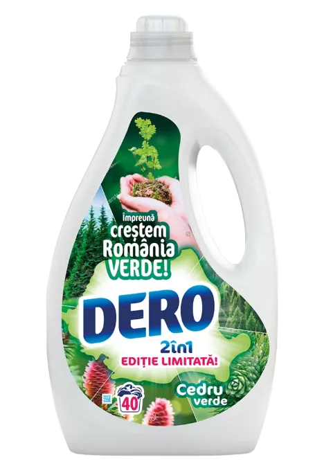 Gel concentrat spălare automată Dero 2în1 Gel CedruVerde 2.0L  (40 spălări)