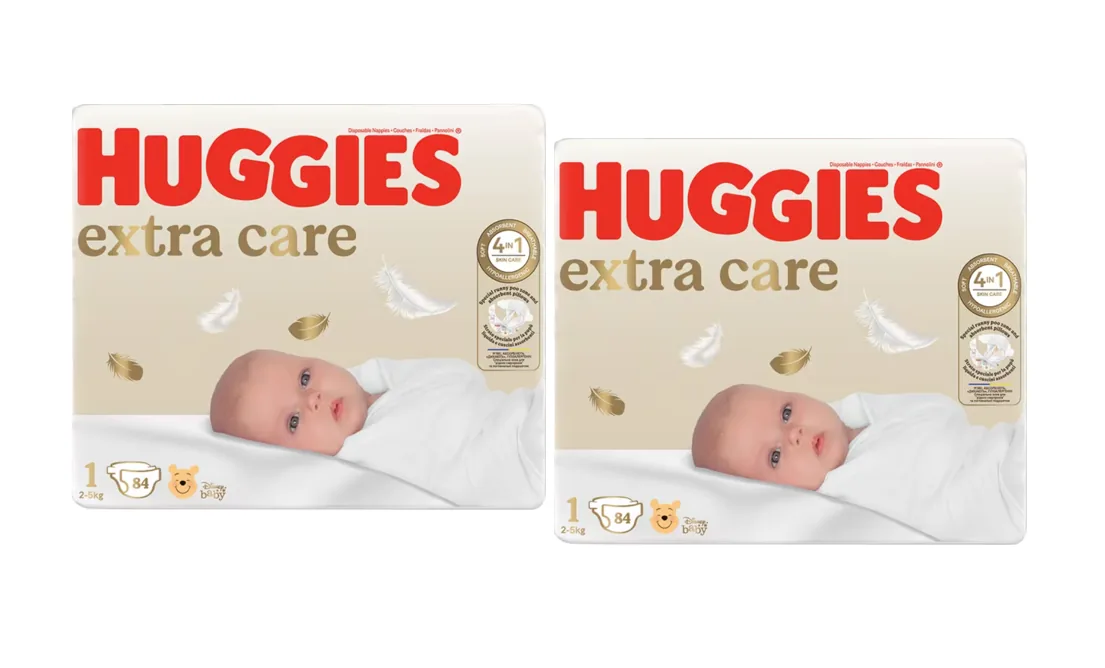 Set Scutece Huggies Extra Care Mega  1  (2-5 kg), 168buc. (2x84buc)