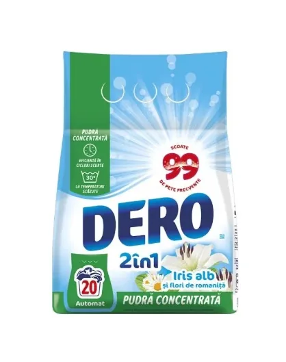 Dero Automat  2in1 Iris Alb şi Flori de Romaniţă 1.5 kg (20 spălări)