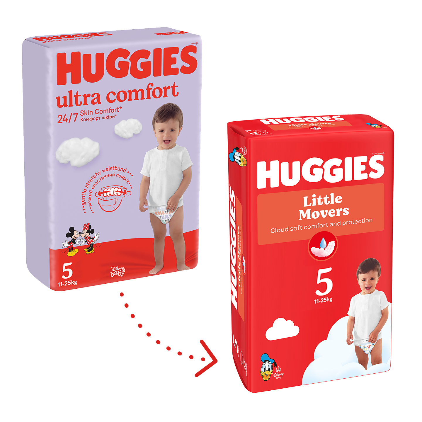 Set Scutece Huggies Little Movers Mega 5 Unisex  (11-25 kg), 116buc  (2x58buc)