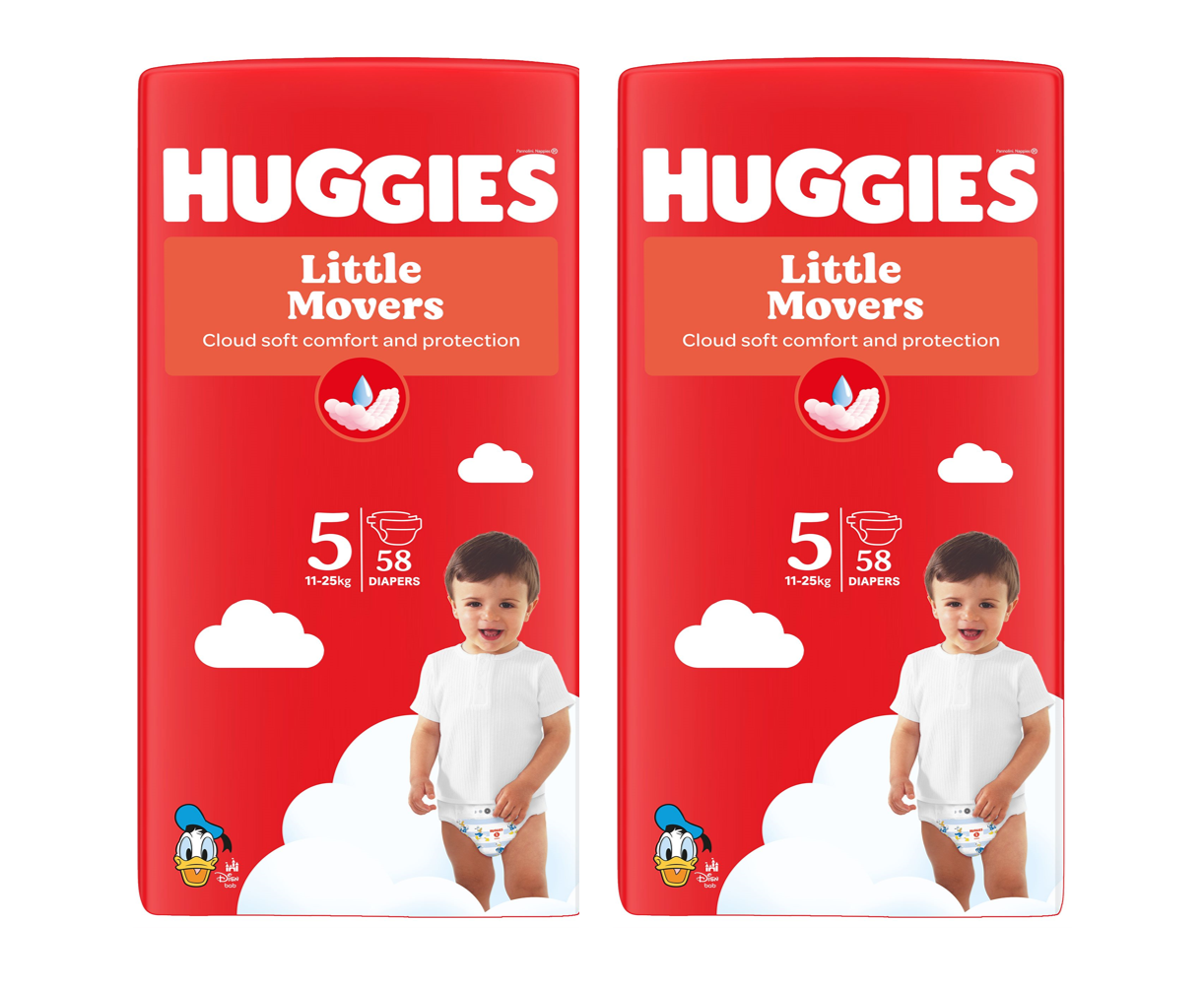 Set Scutece Huggies Little Movers Mega 5 Unisex  (11-25 kg), 116buc  (2x58buc)