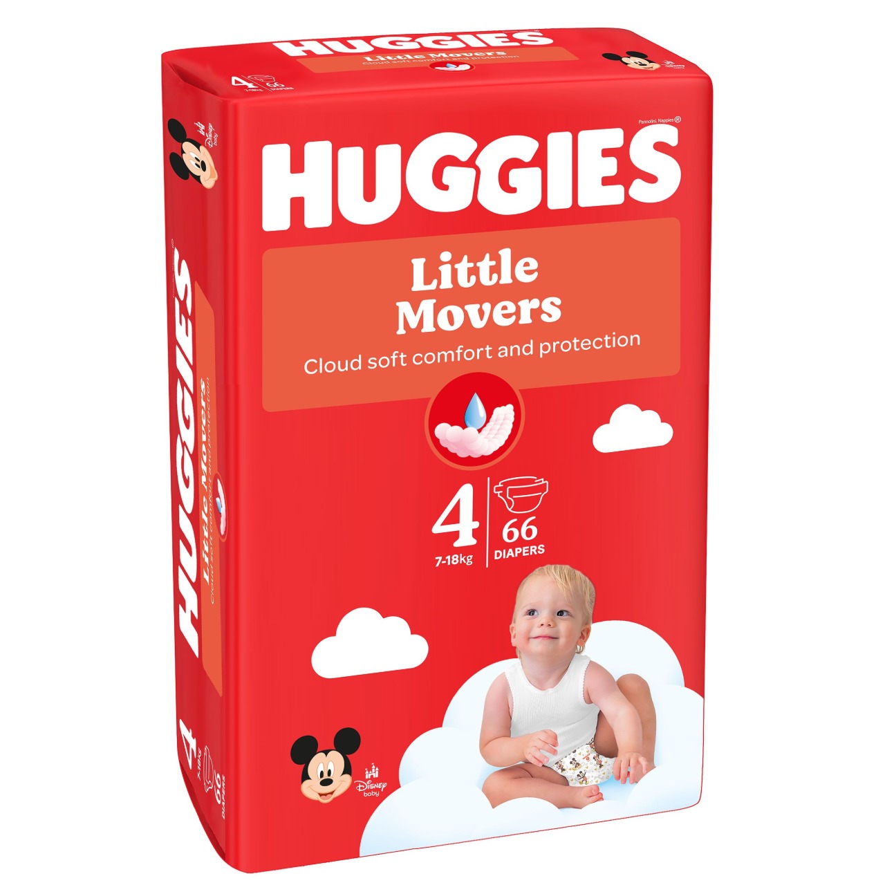 Scutece unisex Huggies Little Movers Mega  4  (7-18 kg), 66 buc