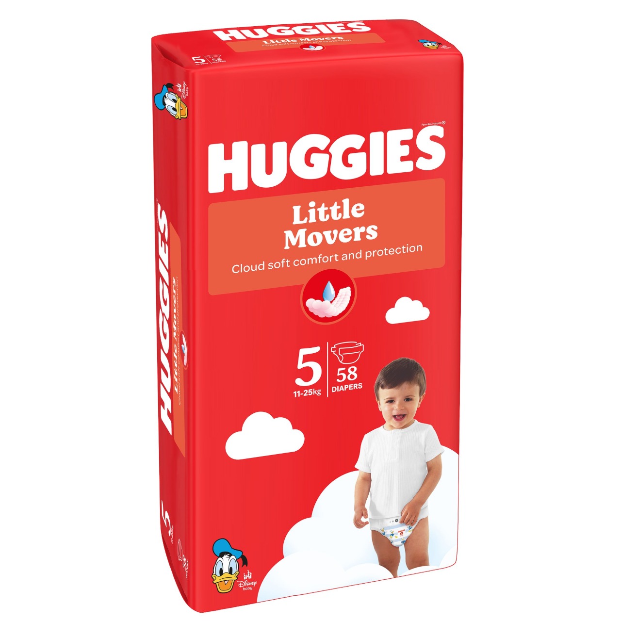 Scutece unisex Huggies Little Movers Mega  5 (11-25 kg), 58 buc