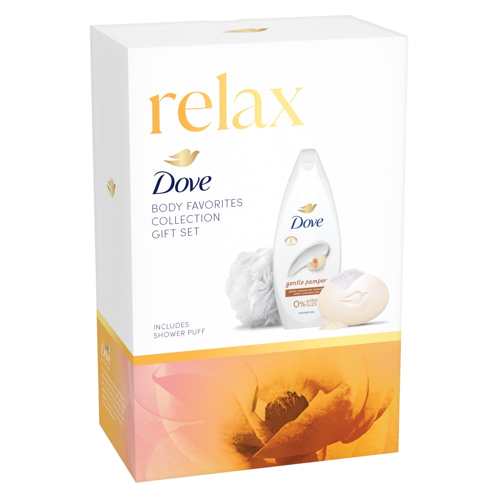Cadou DOVE WOMEN GENTLE PAMPER (SG 250ml + BAR 90g) + Puf Gratis  2025Cadou DOVE WOMEN GENTLE PAMPER (SG 250ml + BAR 90g) + Puf Gratis  2025