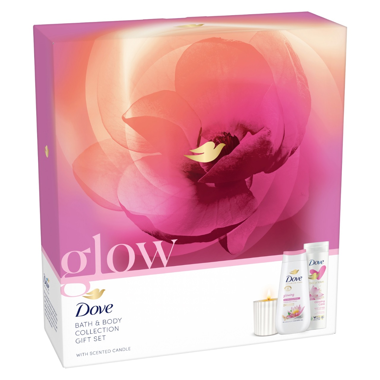 Cadou DOVE WOMEN GLOWING (SG 225ml + LOT 250ml) + Luminare Gratis 2025