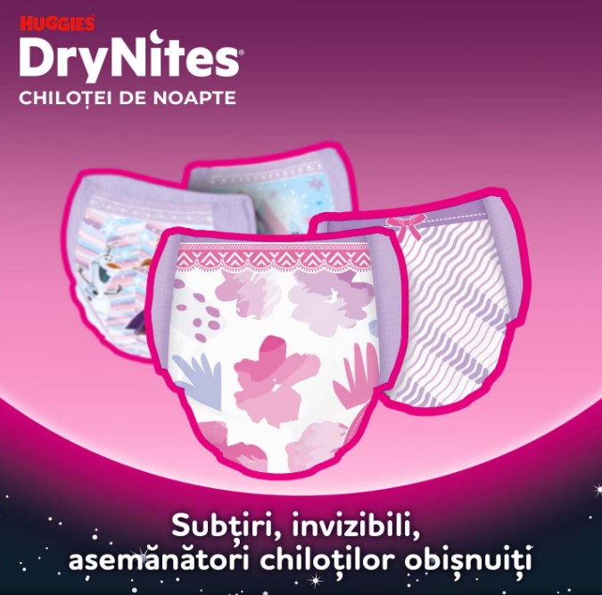 Scutece-chiloţel Huggies DryNites 4-7 ani, fetiţă, 17-30 kg, 10 buc.