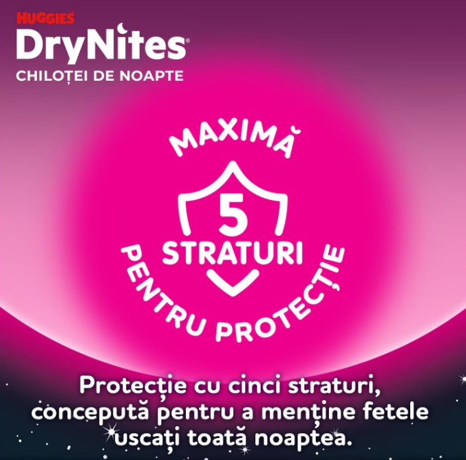 Scutece-chiloţel Huggies DryNites 4-7 ani, fetiţă, 17-30 kg, 10 buc.