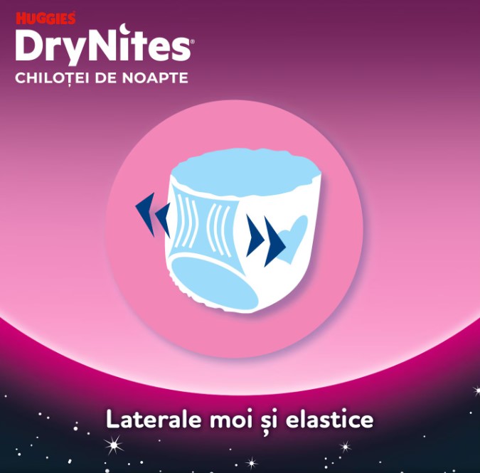 Scutece-chiloţel Huggies DryNites 4-7 ani, fetiţă, 17-30 kg, 10 buc.