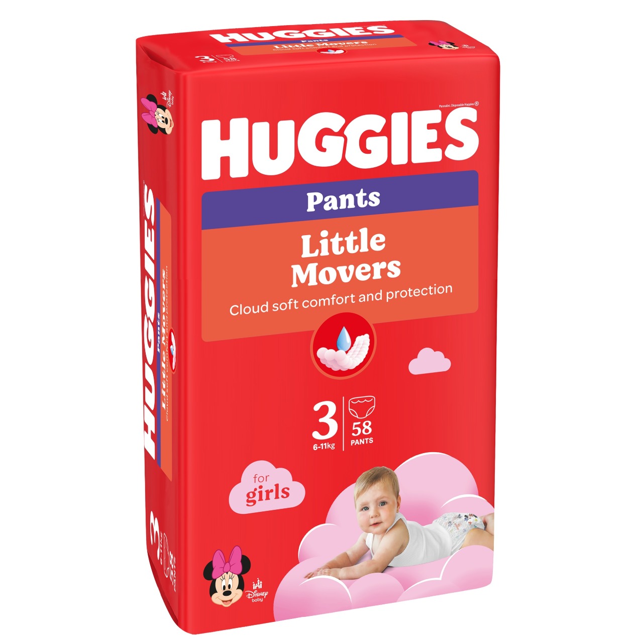 Scutece-chilotel pentru copii Huggies Little Movers 3  (6-11 kg) GIRL (p/u fete), 58 buc.