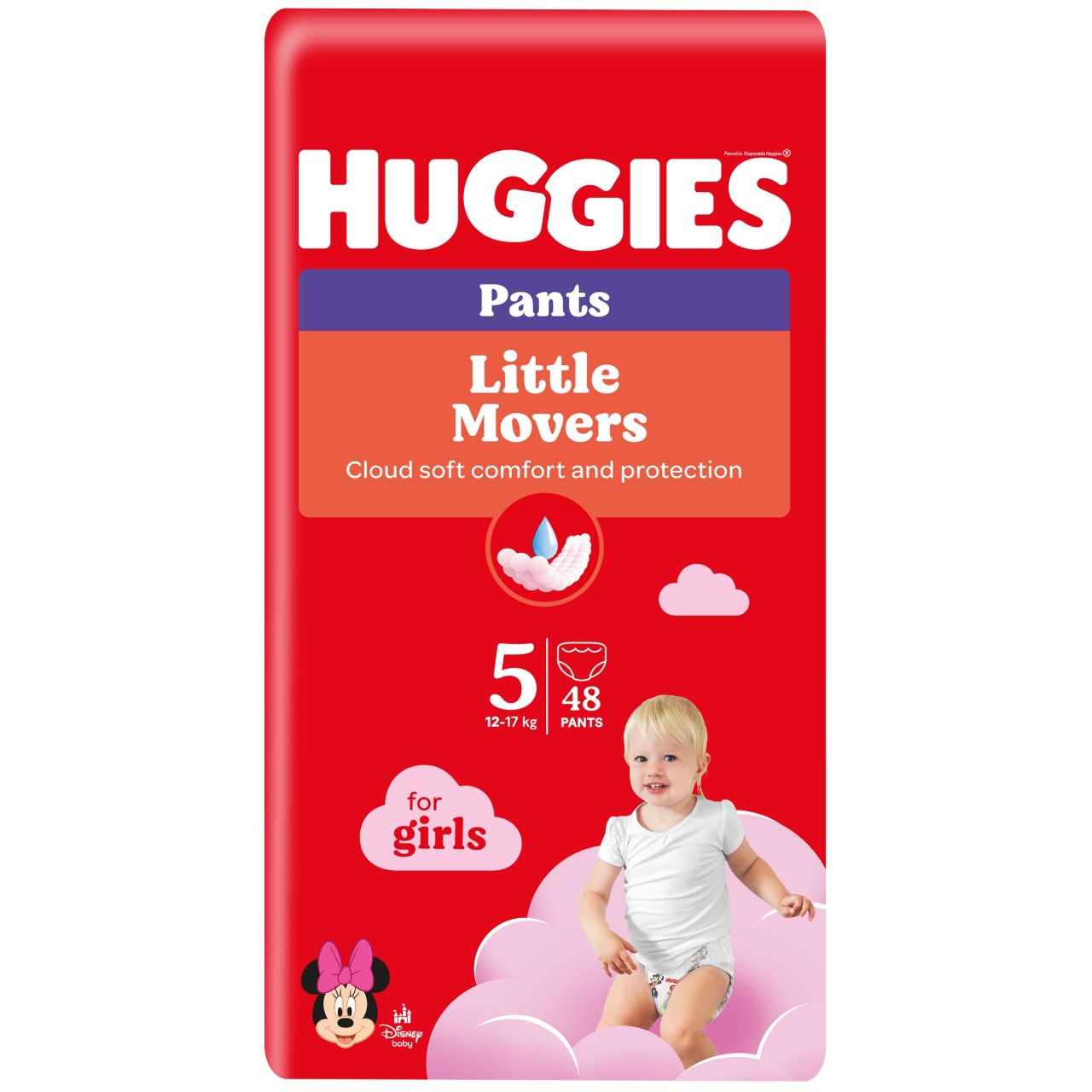 Scutece-chiloţel pentru fetiţă Huggies Little Movers Mega 5 (12-17 kg), 48 buc