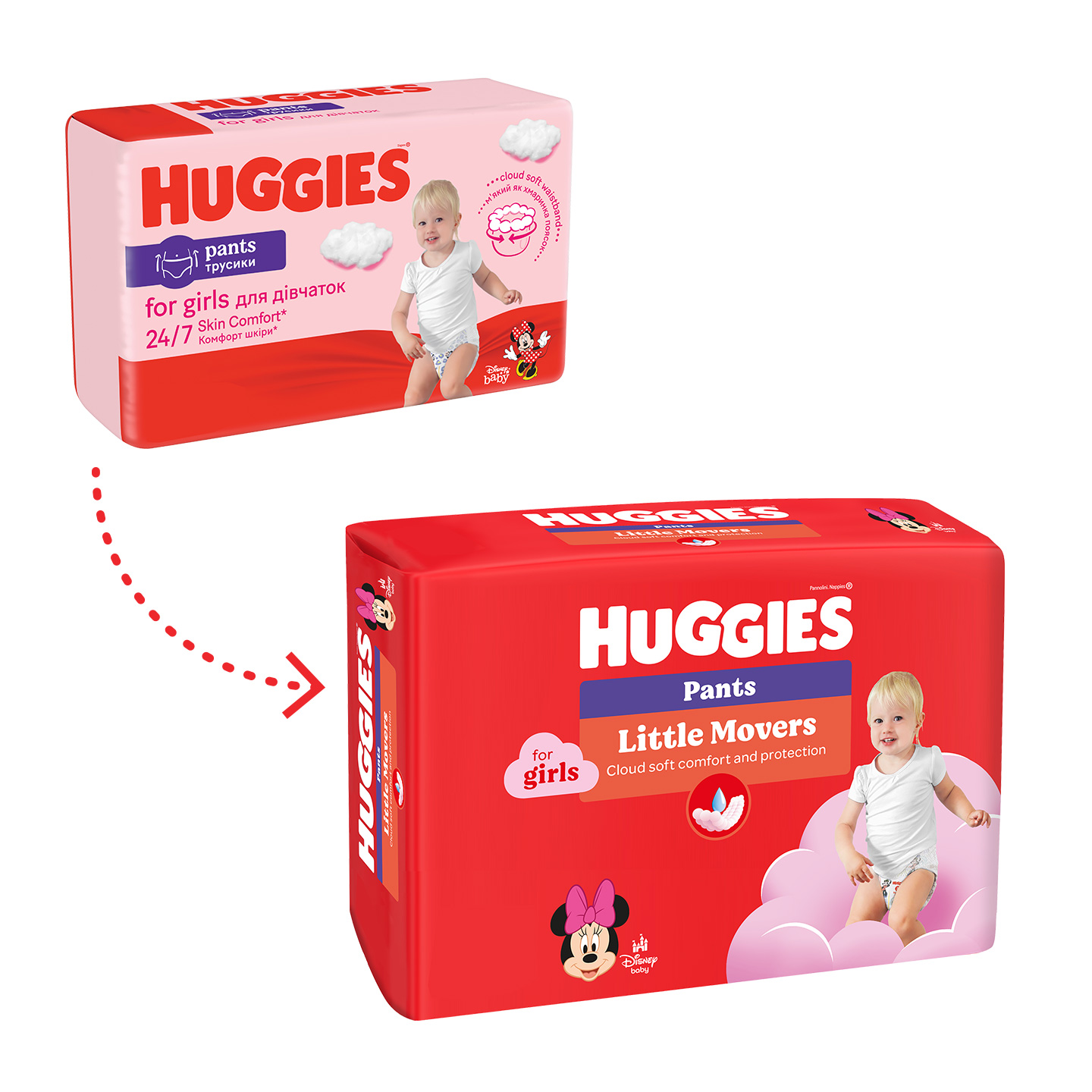 Scutece-chiloţel pentru fetiţă Huggies Little Movers Mega 6 (15-25 kg), 44 buc