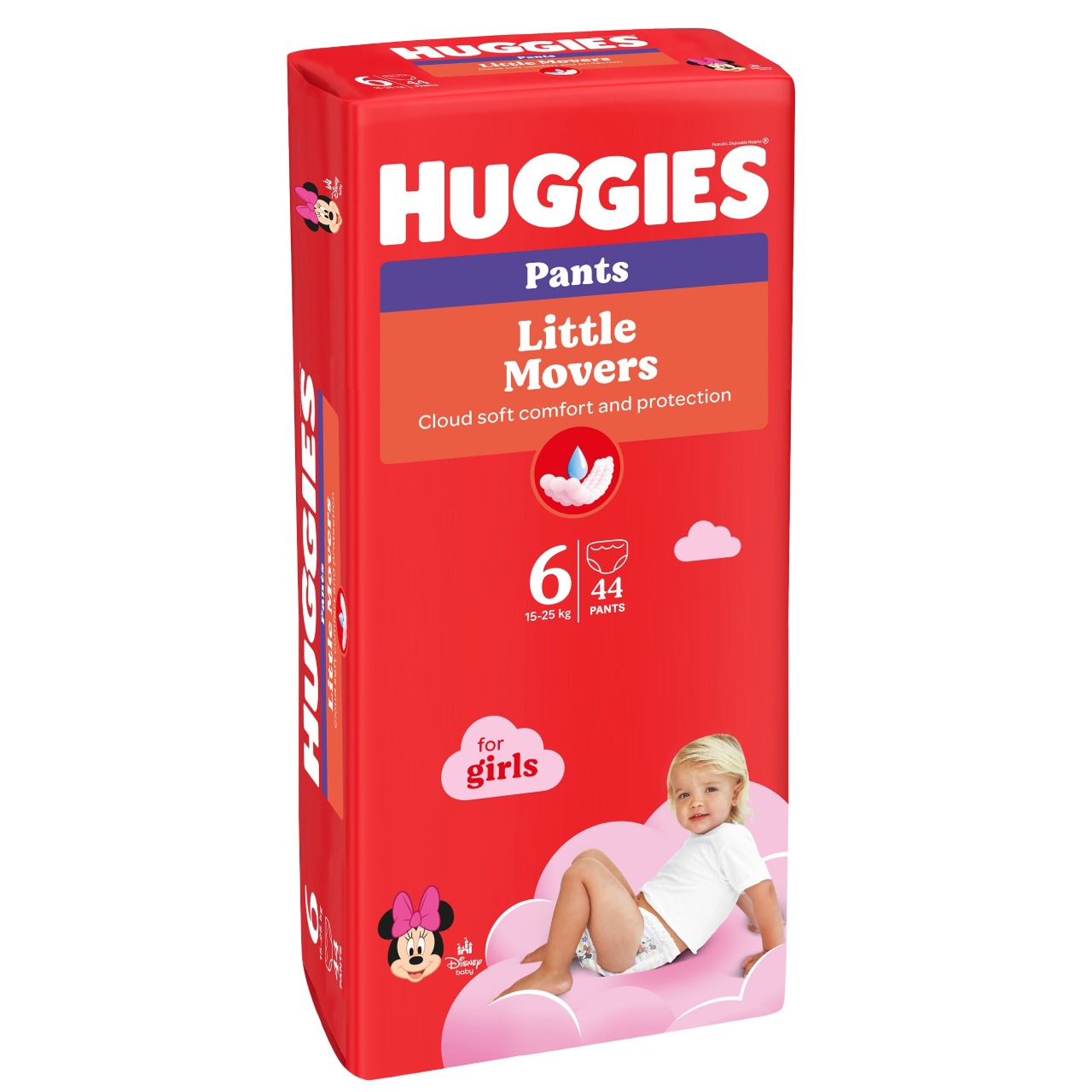 Scutece-chiloţel pentru fetiţă Huggies Little Movers Mega 6 (15-25 kg), 44 buc