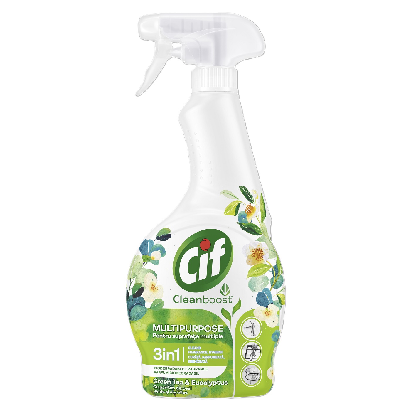 Solutie de curatat CIF Spray Suprafete Multiple Ceai Verde si Eucalipt 500ML