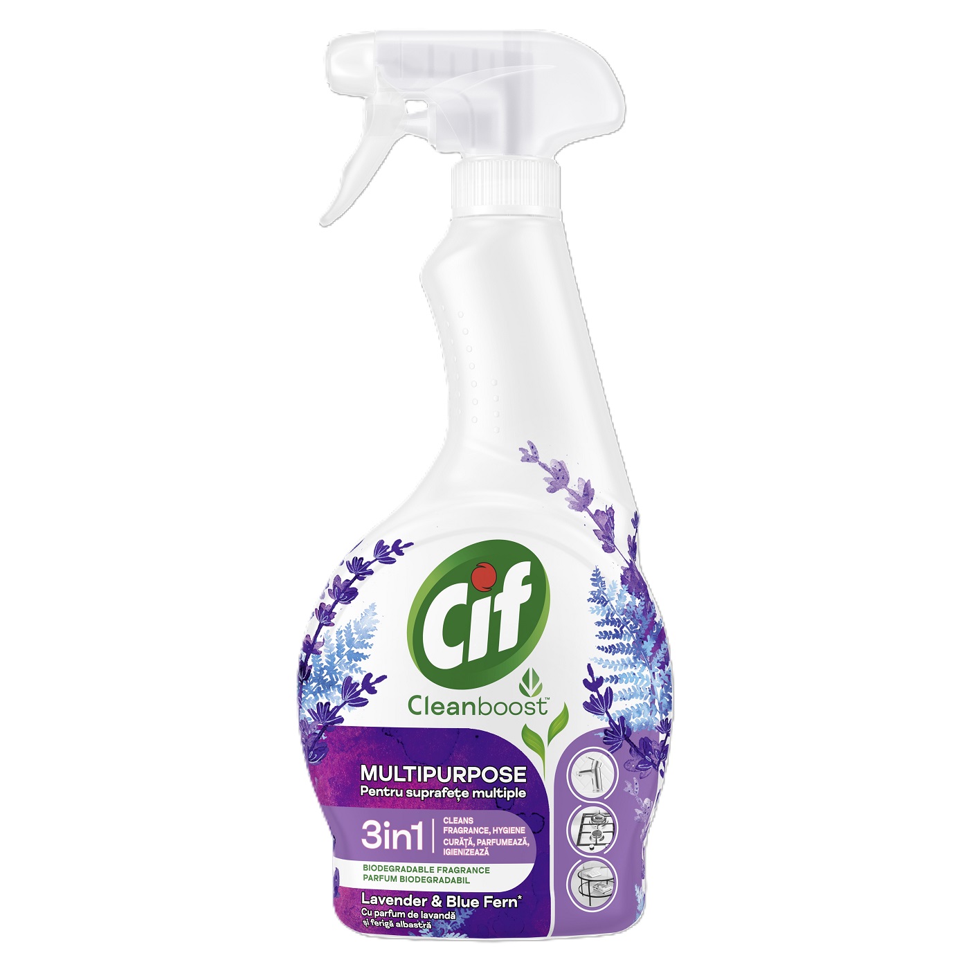 Solutie de curatat CIF Spray Suprafete Multiple Lavanda si Feriga Albastra 500ML