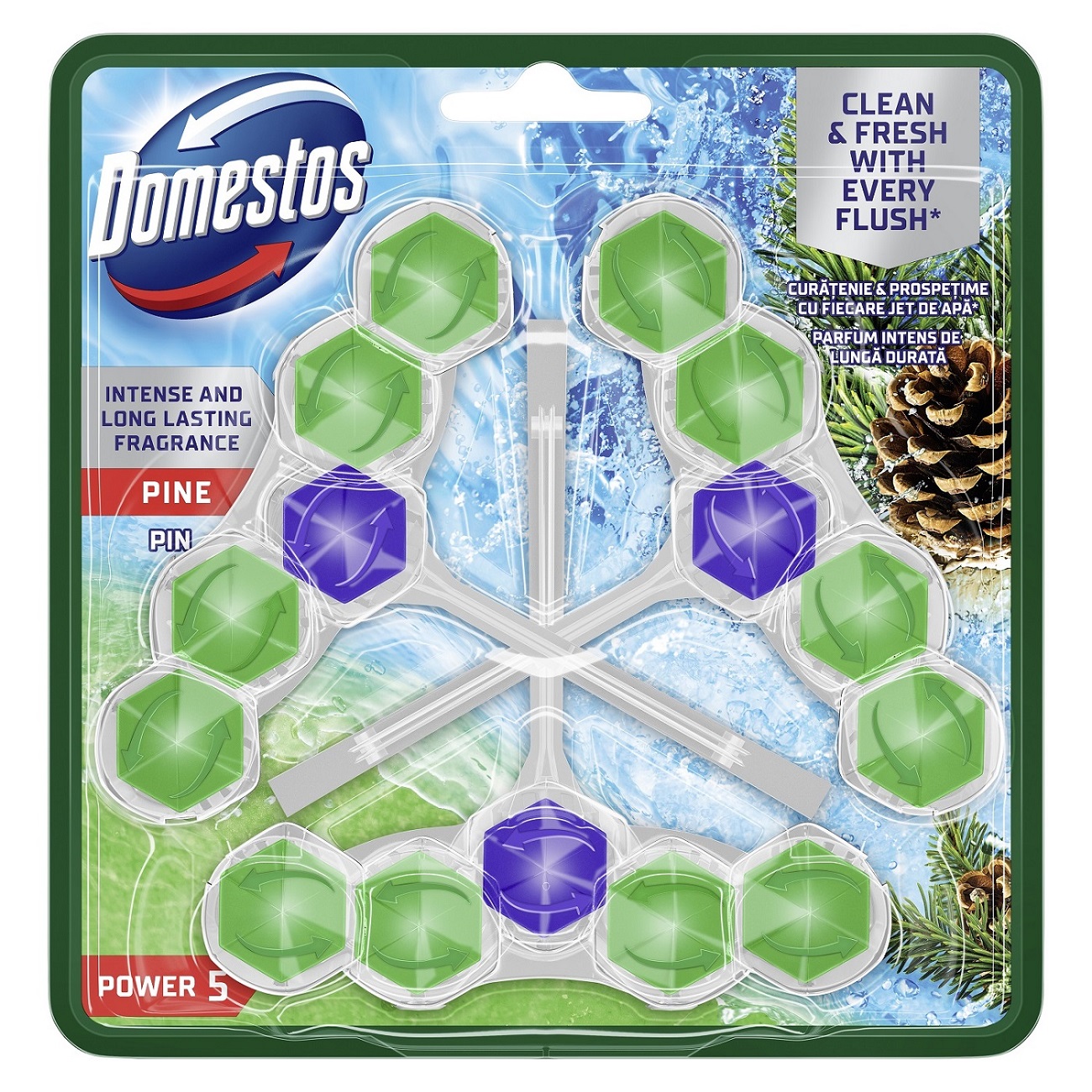 Odorizant pentru toaleta Domestos Power 5 WC block Trio Pack 3*50g - PINE