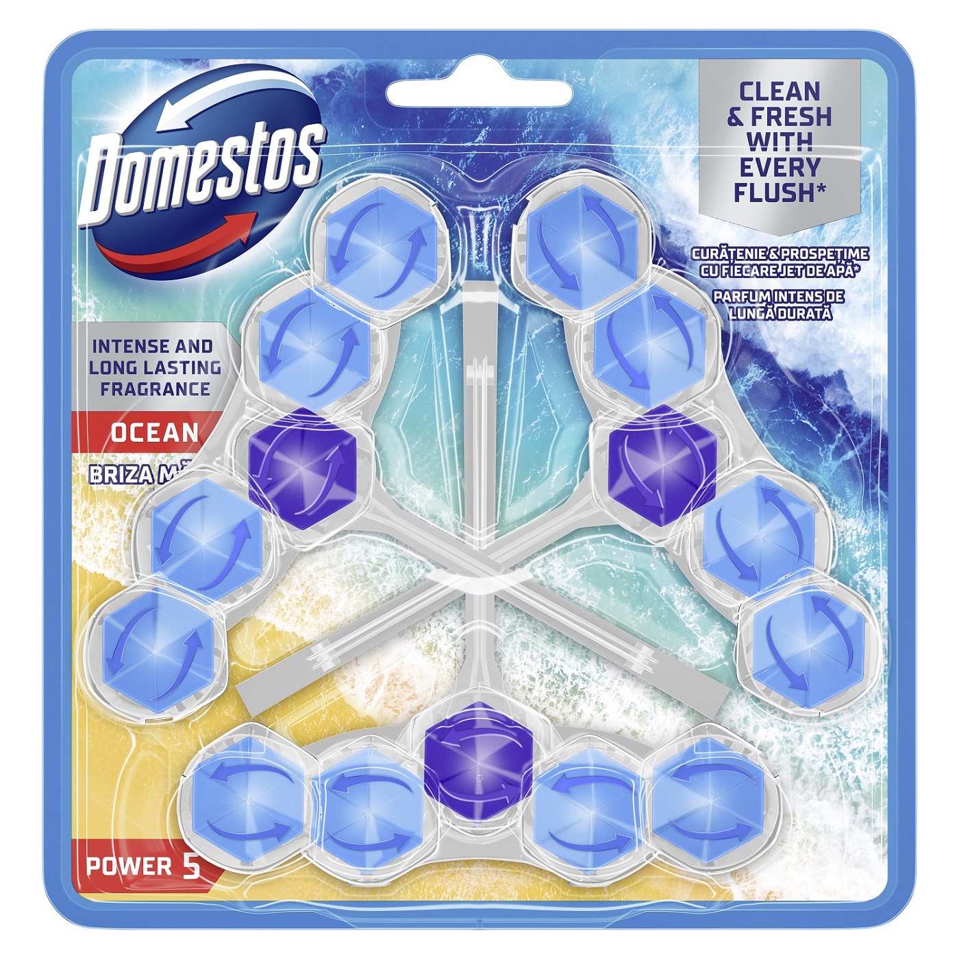 Odorizant pentru toaleta Domestos Power 5 WC block Trio Pack 3*50g - OCEAN