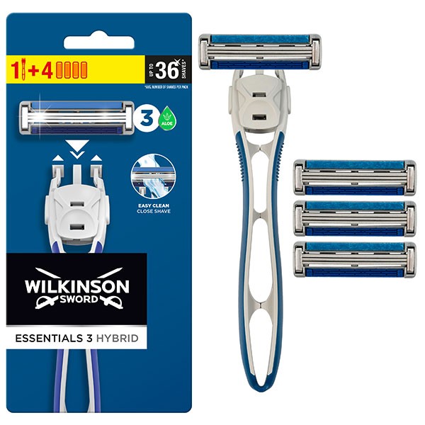 Wilkinson Sword Xtreme3 hybrid,  Aparat de ras tip sistem, 3 lame + 4 rezerve