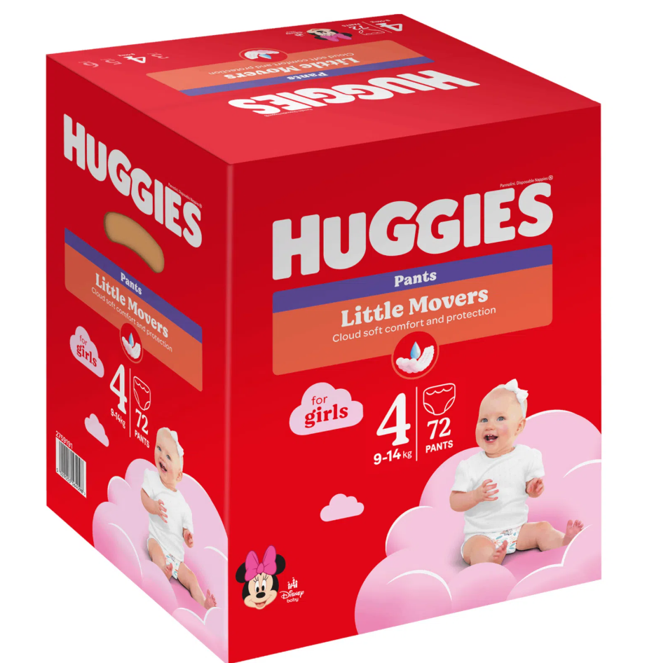 Scutece-chilotel Huggies Little Movers Pants BOX  4  (9-14 kg)  GIRL (p/u fete), 72 (36x2) buc.