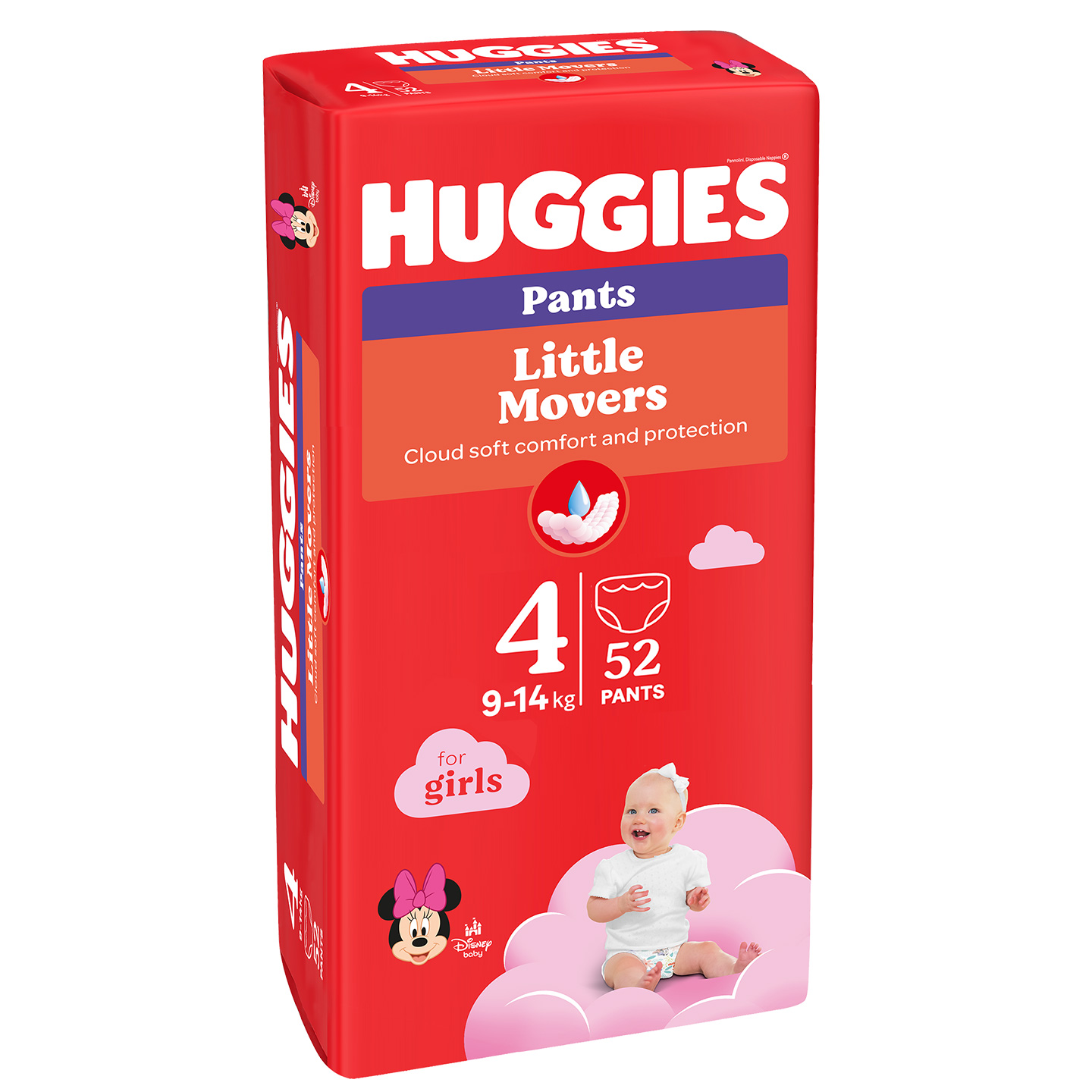 Scutece-chilotel Huggies Little Movers Pants  4  (9-14 kg) GIRL (p/u fete), 52 scutece/pachet