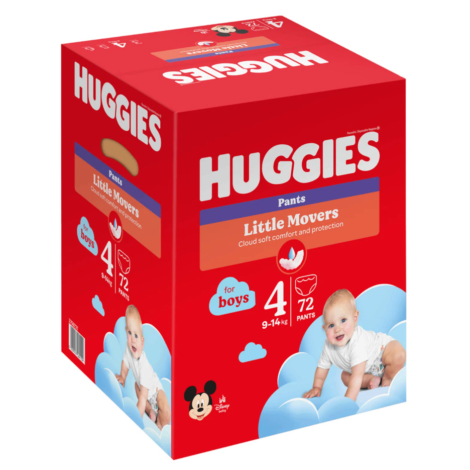 Scutece-chiloțel Huggies Little Movers Pants  BOX  4, pentru băiețel  (9-14 kg), 72 buc