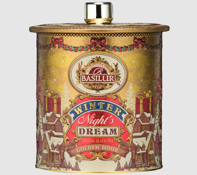 Ceai negru  Basilur Winter Night's Dream  GOLDEN HOUR, cutie metalică, 30pac