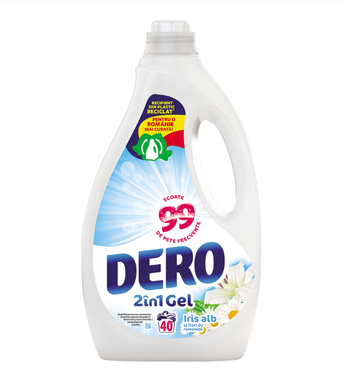 Gel concentrat spalare automata Dero 2in1 Gel Iris Alb  2.0 L (40 spalari)