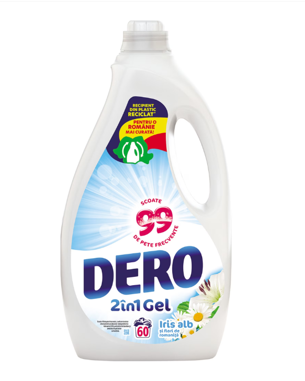 Gel concentrat spalare automata Dero 2in1 Gel Iris Alb 3.0L  (60 spalari)