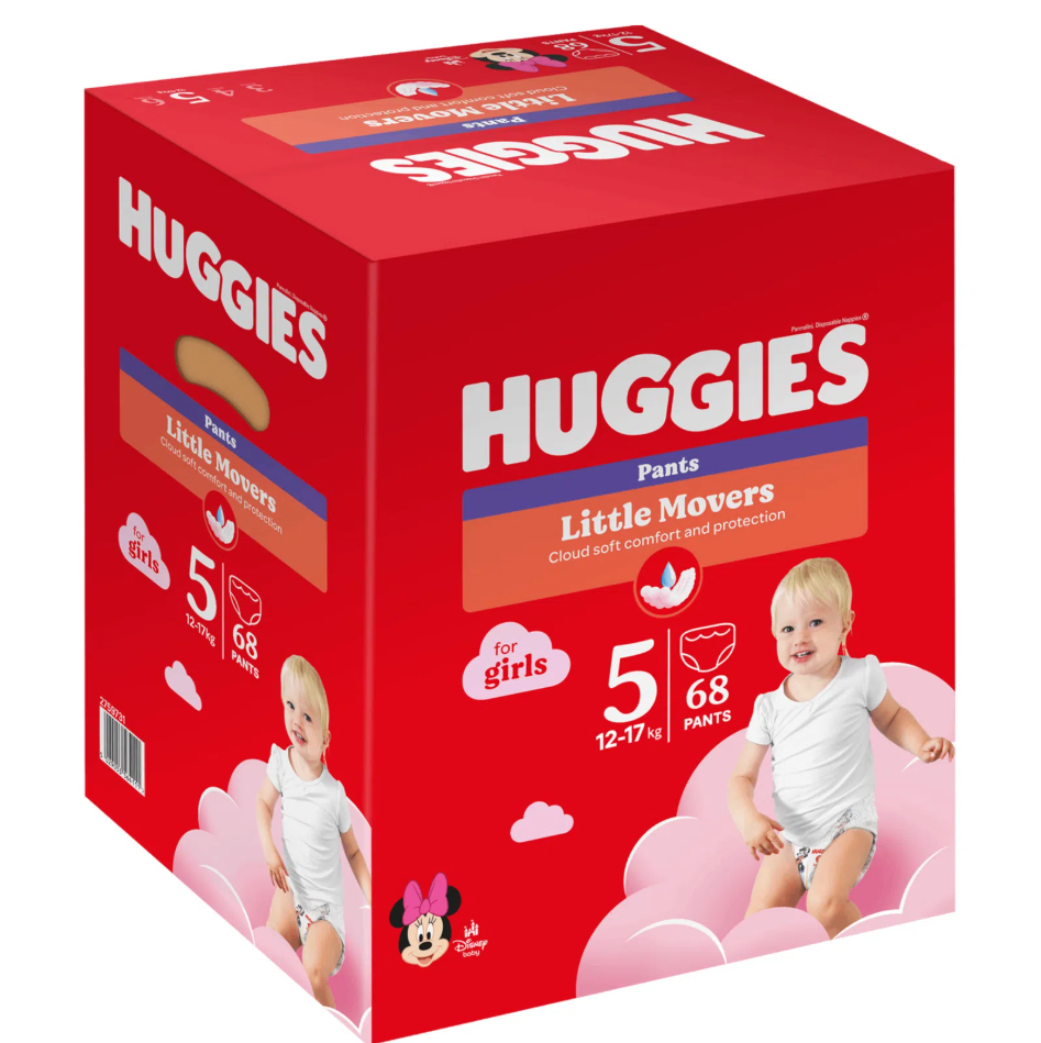 Scutece-chiloţel Huggies Little Movers Pants  BOX  5 pentru fetiţă 5 (12-17 kg), 68 buc
