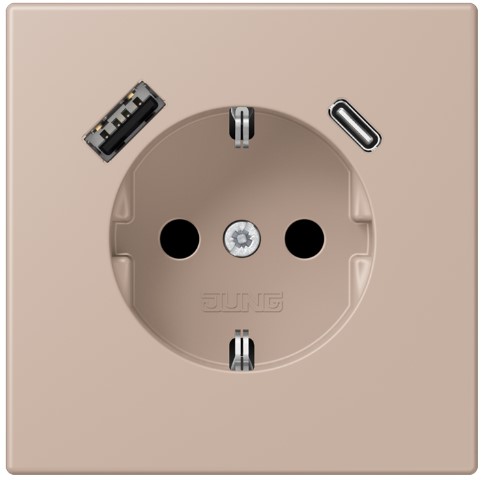 Розетка Schuko 16 A с USB, ombre brûlée claire