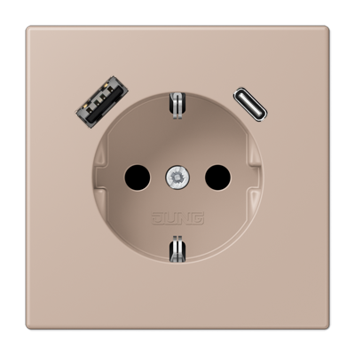  Розетка Schuko 16 A с USB, ombre brûlée claire