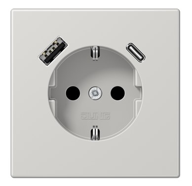 LS1520-15CALG Priza Schuko 16A cu USB, gri deschis