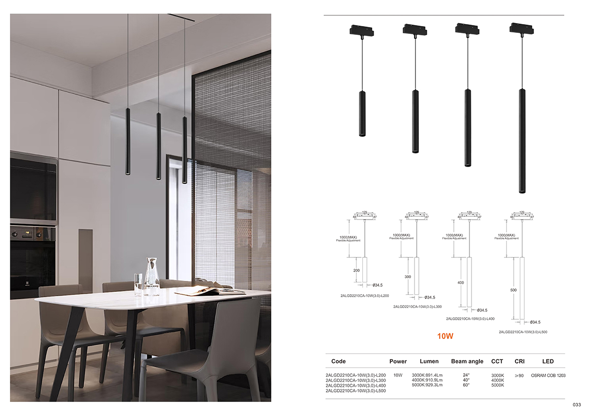 Proiector LED suspendat 10W 4000K 50cm Black 2ALGD2210CA-5-10W