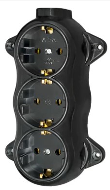 Priza tripla aparenta RETRO , negru