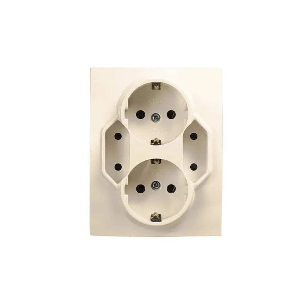 Priza SCHUKO 4 iesiri  2x2P+E si 2x2P ivory