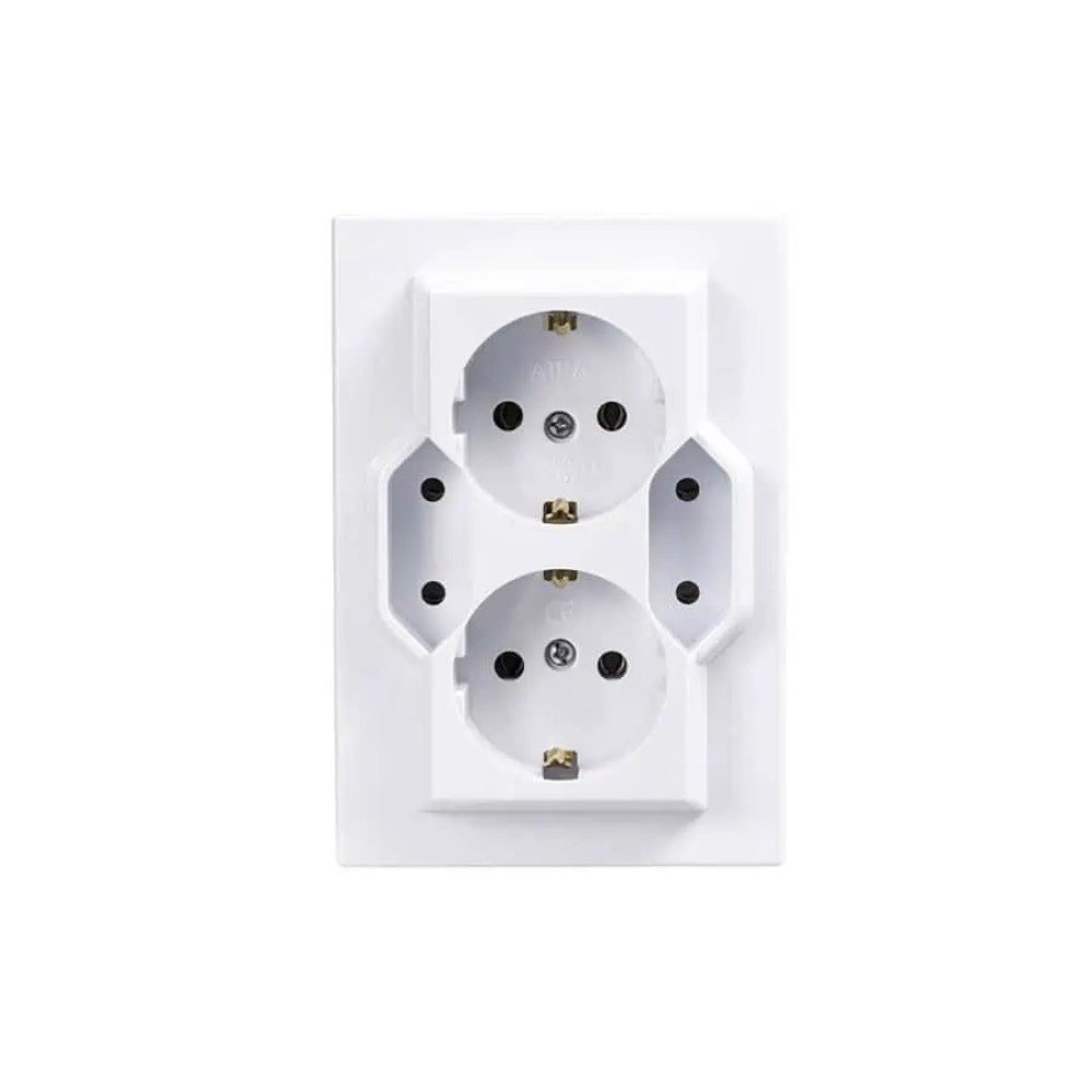 Priza SCHUKO patrata 4 iesiri  2x2P+E si 2x2P alba