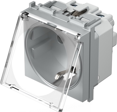 Priza 2M SCHUKO 2P+E 16A argintiu + capac transparent(VM11ST-P)
