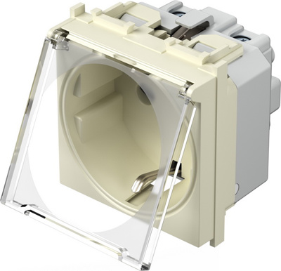 Priza 2M SCHUKO 2P+E 16A ivory + capac transparent(VM11IT-P)