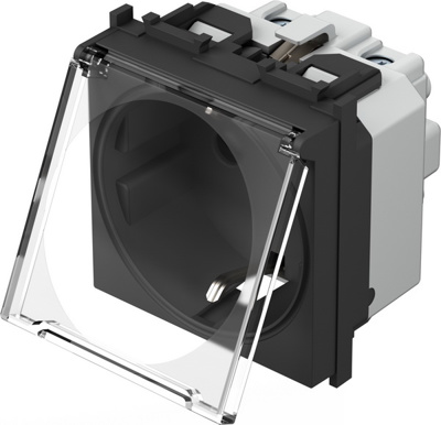 Priza 2M SCHUKO 2P+E 16A negru mat + capac transparent(VM11BT-P)