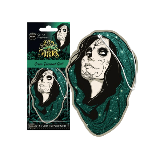Aroma Car Cellulose Dia de Los Muertos  Diamond Girl Green aromatizator auto (24buc)