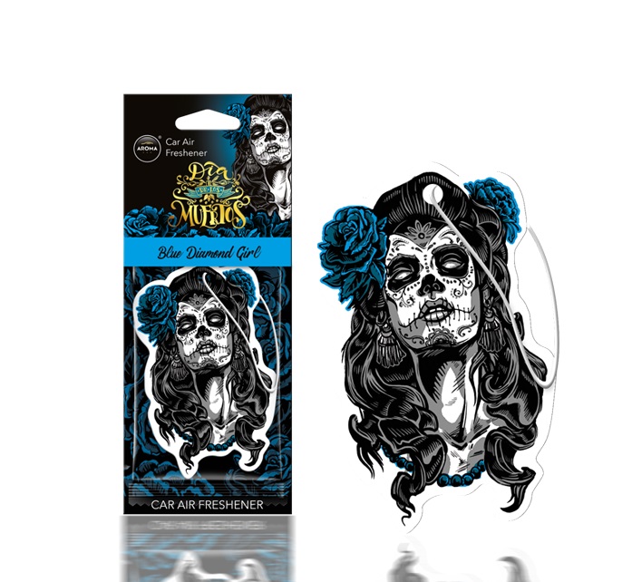 Aroma Car Cellulose Dia de Los Muertos  Diamond Girl Blue aromatizator auto (24шт)