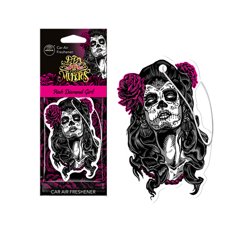 Aroma Car Cellulose Dia de Los Muertos  Diamond Girl Pink aromatizator auto(24buc)