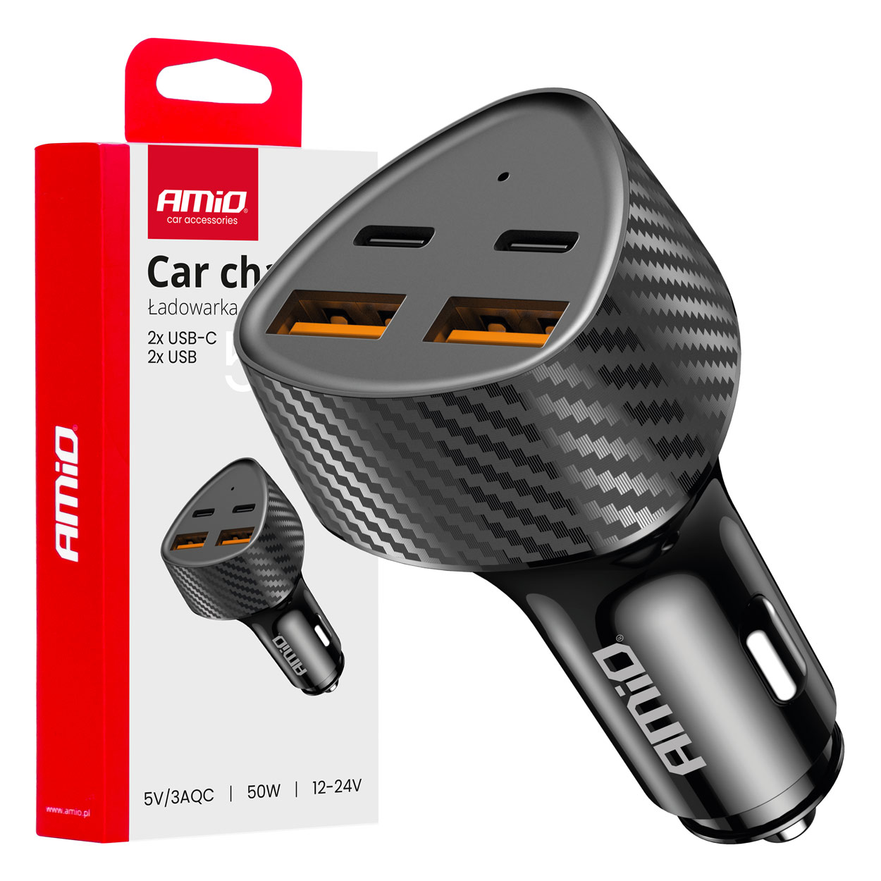 04284 Incarcator auto 50 Вт 2x USB-A + 2x USB-C
